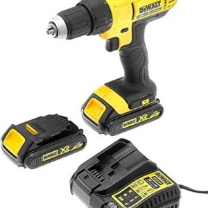 DeWalt XR Akku-Bohrschrauber DCD771C2 – Akkubohrer mit 2-Gang-Vollmetallgetriebe & LED-Arbeitslicht – Robust und universell einsetzbar – 1 x Akkuschrauber Li-Ion 18 V + 2 Akkus