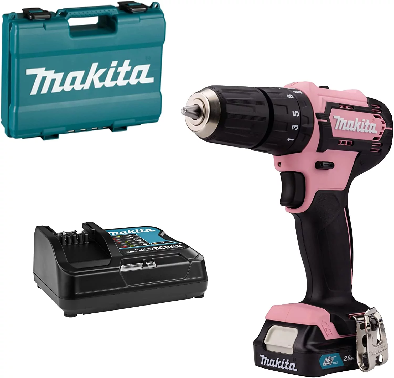 Makita Akku-Schlagbohrschrauber 12V max. in pink / 2,0 Ah, 1 Akku + Ladegerät HP333DSAP Rosa