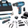 DongCheng 12V Max Akku-Bohrschrauber 30N.m,16+1,10m'm Schnellspannbohrfutter Bohrschrauber-Set (0-500/0-1500)mit 17-teiligem