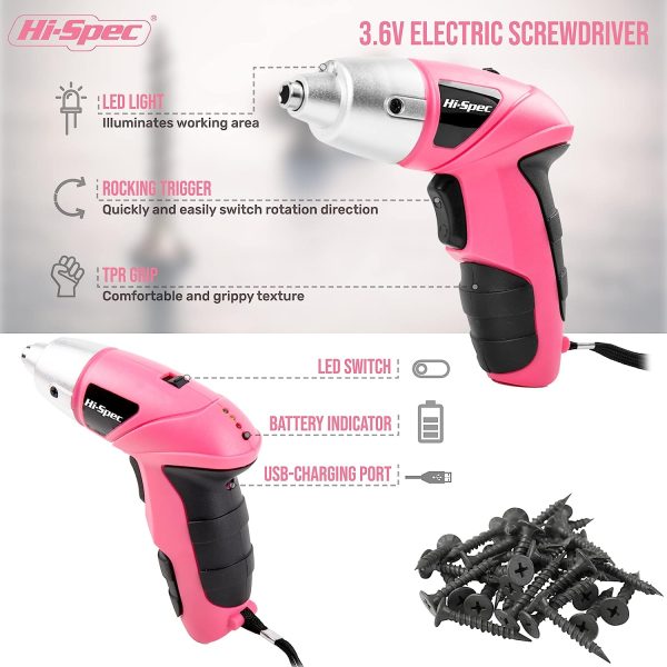 HI-SPEC Kleiner Akkuschrauber in Pink mit wiederaufladbarem 3.6-V-Akku