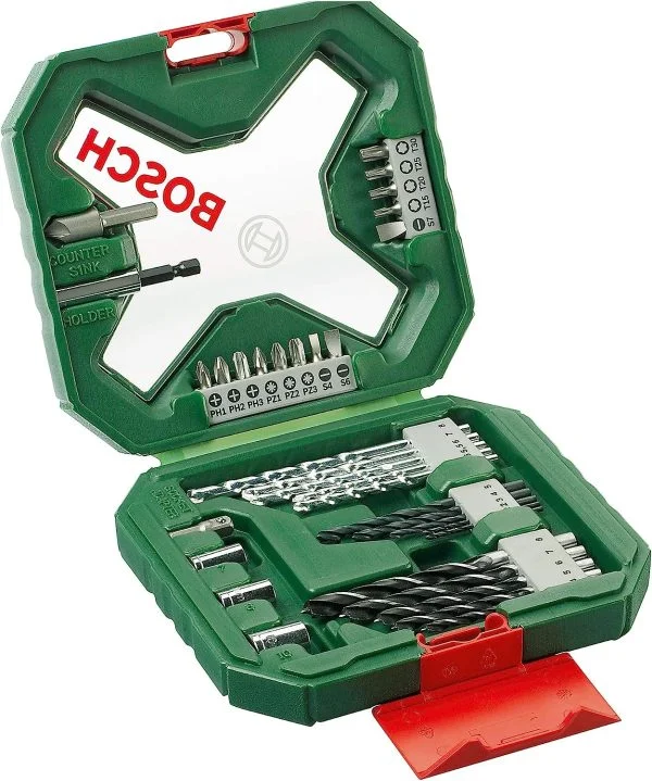 Bosch Schlagbohrmaschine EasyImpact 600 + 34tlg. X-Line Classic Schrauber und Bohrer Set (Holz, Stein und Metall, Zubehör für Bohrmaschinen)