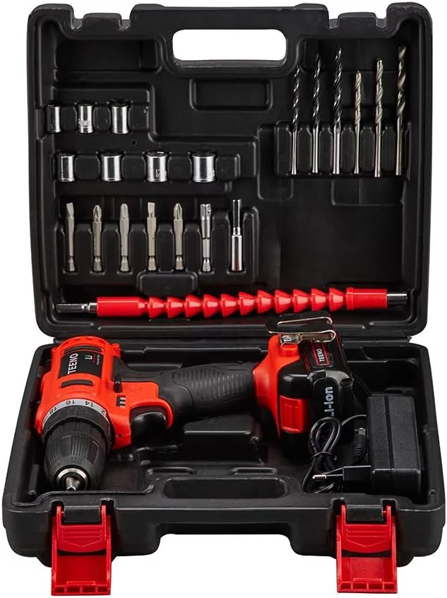 TEENO Akku-Bohrschrauber 21 V, 2 Geschwindigkeiten Akku-Bohrmaschine