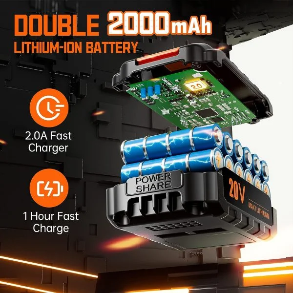 Akkuschrauber 20V, Akku Bohrschrauber Set mit 2 Akkus 2.0Ah