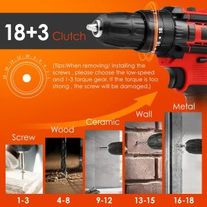 Akkuschrauber 21V, Mimajor Akku Bohrschrauber Set mit 2 Akkus