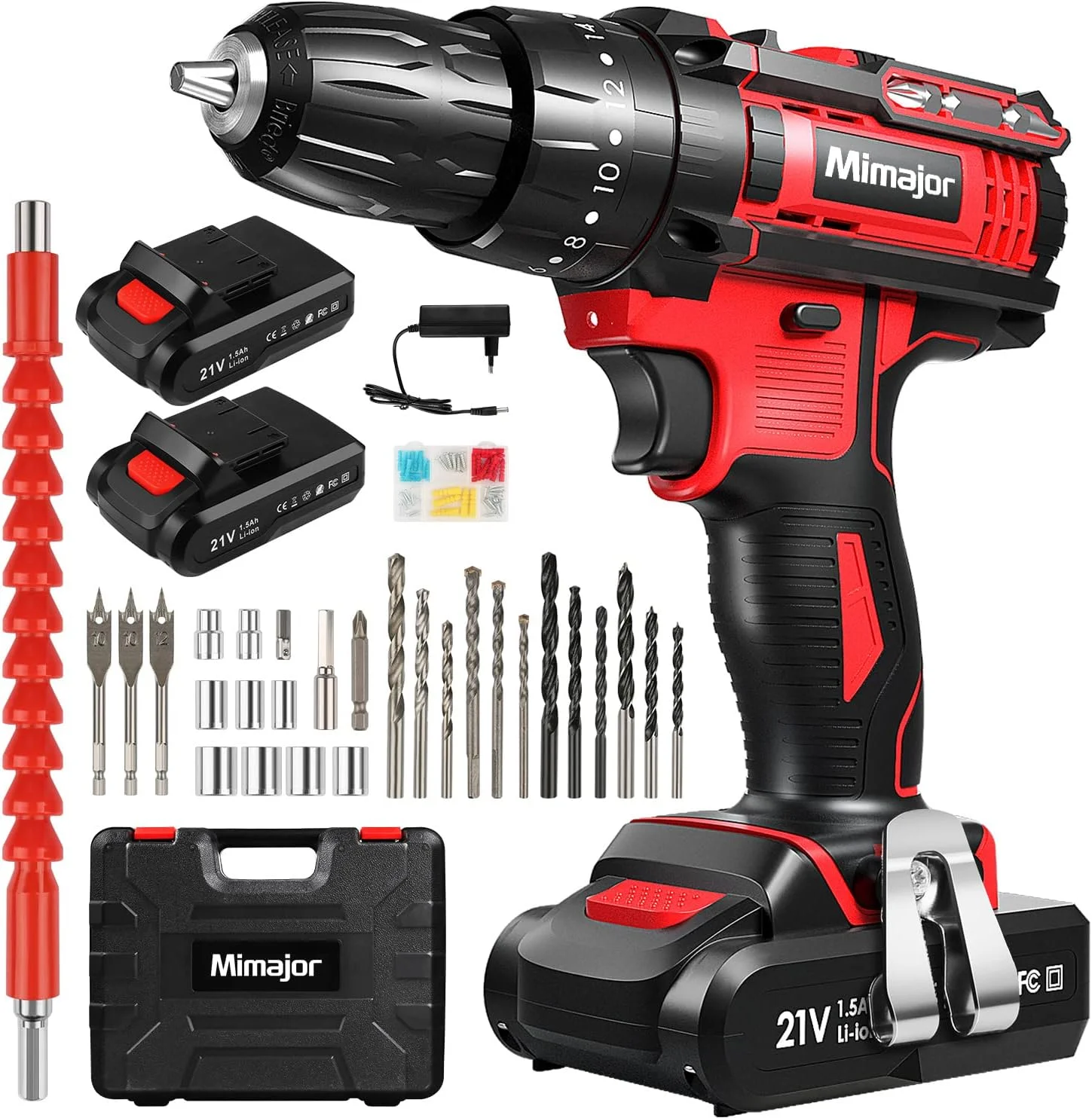 Akkuschrauber 21V, Mimajor Akku Bohrschrauber Set mit 2 Akkus