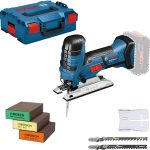 Bosch Professional 18V System Akku Stichsäge GST 18 V-LI S (kompatibel mit Bosch Click&Clean System, inkl. 3x Sägeblätter, 3x Schwämme, ohne Akkus und Ladegerät, in L-BOXX 136) Blue