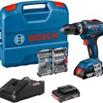 Bosch Professional 18V System Akku Schlagbohrschrauber GSB 18V-55 (max. Drehmoment 55 Nm, inkl. 2x2,0 Ah Akku + Ladegerät, 35tlg. Impact Zubehör Set, in L-Case)