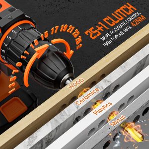 Akkuschrauber 20V, Akku Bohrschrauber Set mit 2 Akkus 2.0Ah