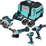 Makita DLX4156TX1 Akku-Kombo-Kit 18V (DDF486+DTD153+DHS660+DGA504) / 5,0 Ah, 2 Akkus + Ladegerät in Transporttasche, Petrol/Schwarz