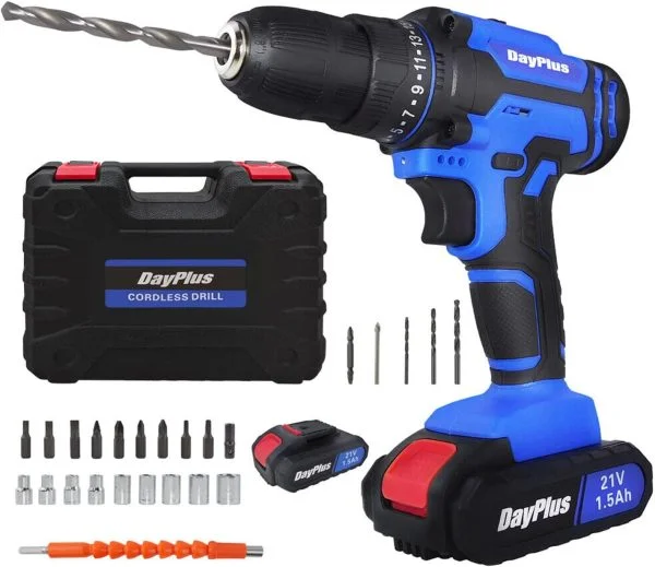 Akkuschrauber Akku Bohrmaschine 21V Professional Akku Bohrschrauber Set mit 2 Akku