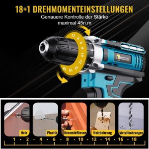 CONENTOOL 21V Akkuschrauber Set, bohrschrauber mit 2x 1500mAh Akkus