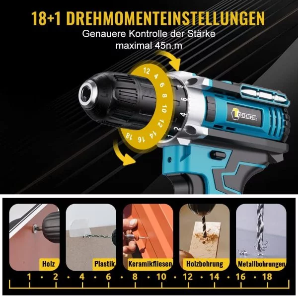 CONENTOOL 21V Akkuschrauber Set, bohrschrauber mit 2x 1500mAh Akkus