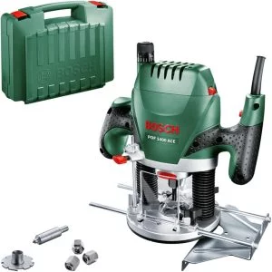 Bosch Oberfräse POF 1400 ACE (1400 W; für Holzbearbeitung; 3x Spannzange; Fräser; Parallelanschlag)