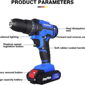 Akkuschrauber Akku Bohrmaschine 21V Professional Akku Bohrschrauber Set mit 2 Akku