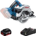 Bosch Professional 18V System Akku-Handkreissäge GKS 18V-57 (inkl. 1x5.0 Ah GBA18V Akku, Schnellladegerät GAL 18V-40, 1x Kreissägeblatt, im Karton) - Nicht kompatibel mit Führungsschiene