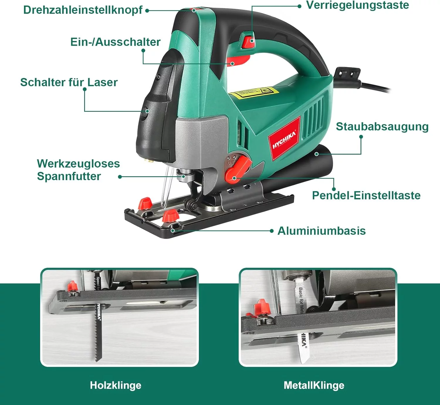 Stichsäge 800-3000SPM HYCHIKA, 750W Max Holz Schnitttiefe 110mm