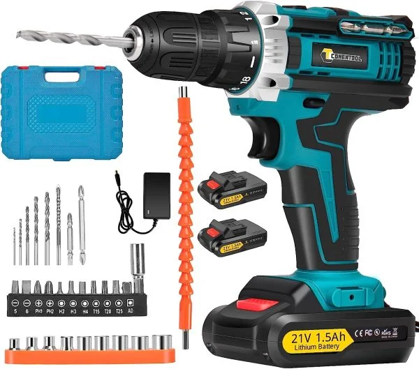 CONENTOOL 21V Akkuschrauber Set, bohrschrauber mit 2x 1500mAh Akkus