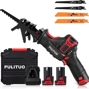 PULITUO 12V Akku Säbelsäge mit 2x2.0Ah Batterien 4xSäbelsägeblatt