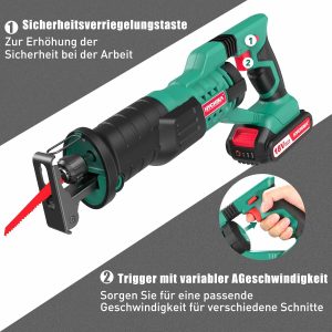 Säbelsäge, HYCHIKA 18V Säbelsäge Akku mit 2x2.0Ah Batterien