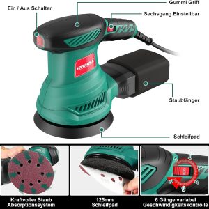 Exzenterschleifer, HYCHIKA 300W Schleifmaschine, 6 Gänge