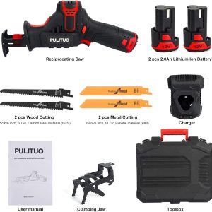 PULITUO 12V Akku Säbelsäge mit 2x2.0Ah Batterien 4xSäbelsägeblatt