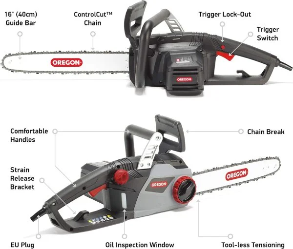 OREGON CS1400 - 2400W leistungsstarke Kettensäge Elektrisch mit 40 cm Kettenführung