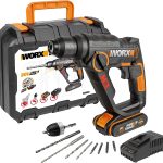 WORX WX390 Bohrhammer SDS-plus - 20V Bohrmaschine mit pneumatischem Hammerwerk zum Schrauben, Bohren und Hämmern – 1,2 Joule Schlagenergie – Mit 2,0Ah Li-Ion Akku, Ladegerät und Koffer