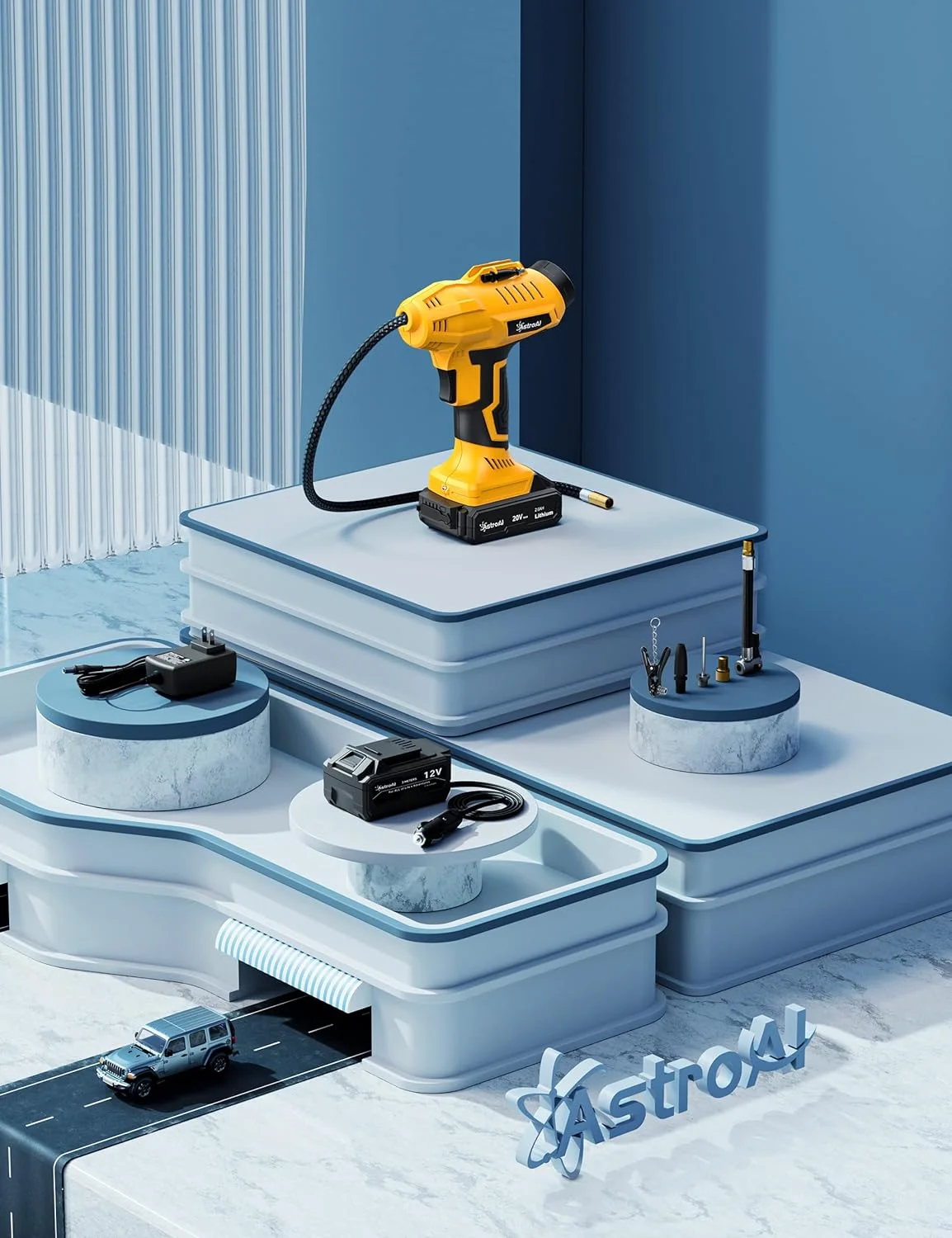 AstroAI 2-in-1 Metallzylinder Luftkompressor 20V Akku & 12V