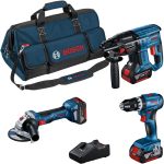 Bosch Professional Combo Kit GSB 18V-45 + GBH 18V-21 + GWS 18V-7 (125) (inkl. 3 x Akku GBA 18V 4.0Ah, Ladegerät GAL 18V-40, in Werkzeugtasche)