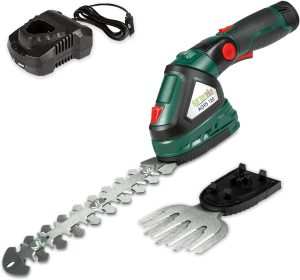 Akku-Grasschere Heckenschere Strauchschere Drucksprüher - inkl. 12V (2Ah) Li-Ionen Akku und 1h Schnellladegerät - Trimmen und Schneiden von Sträuchern, Rasenkante, Besprühen von Pflanzen (1 Akku)