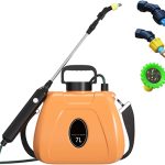 Elektrische Gartenspritze, 7L Akku Drucksprüher, Elektrischer Pflanzensprüher mit 3 Düsen & Teleskopstange, Gartenspritze mit Abnehmbarem Lithium-Akku für Garten Jäten und Autowäsche (Orange)