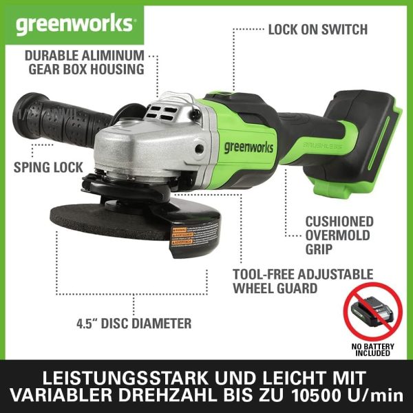 Greenworks GD24AGK4 Akku Winkelschleifer, 125 mm
