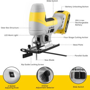 Akku Stichsäge 20V, ENVENTOR Bürstenlos Stichsäge mit 2.0Ah Akku