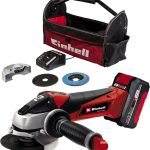 Einhell Akku-Winkelschleifer TE-AG 18/115 Li Kit Power X-Change (18 V, 115 mm Scheibendurchmesser, 28 mm Schnitttiefe, inkl. Trennscheibe, Schleifscheibe, 4,0 Ah Akku, Ladegerät), Rot/Schwarz