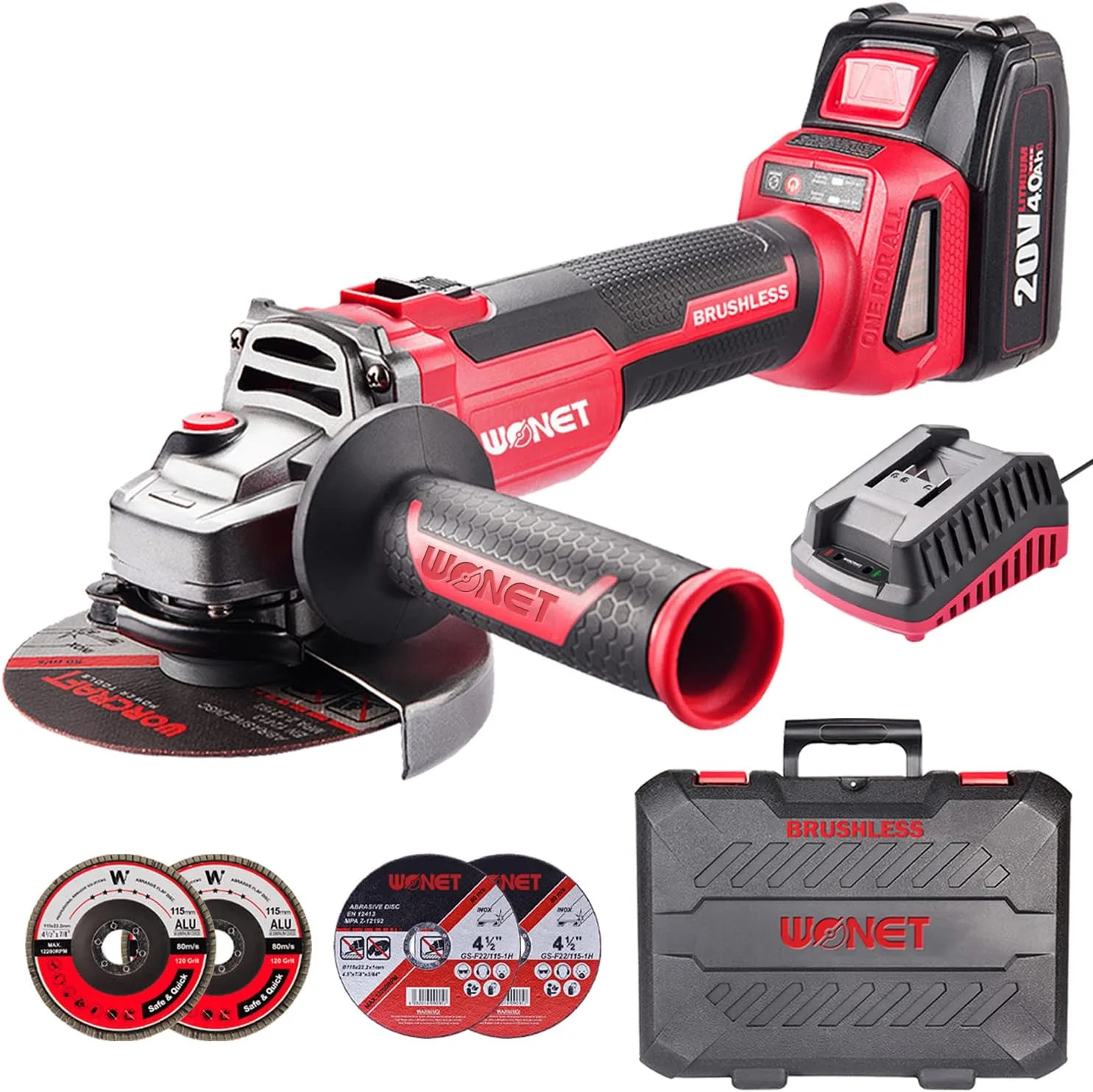 WONET Akku Winkelschleifer mit Akku (20V/4Ah)