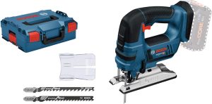 Bosch Professional 18V System Akku Stichsäge GST 18 V-LI S (Stabversion, Schnitttiefe in Holz/Alu/Metall: 120/20/8 mm, 3 Stichsägeblätter, Spanreißschutz, ohne Akkus und Ladegerät, in L-BOXX)