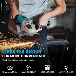 Akku Winkelschleifer 125 mm, 21V Winkelschleifer mit 2PCS 4.0Ah