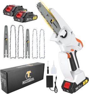 Akku Kettensäge - 6-Zoll und 8-Zoll 2-in-1 Set, Mini Handkettensäge mit 2 Akkus und 2 gehärteten Legierungsketten, Tragbare Einhand-Elektrokettensäge für Baumzweige, Hof, Haushalt und Garten