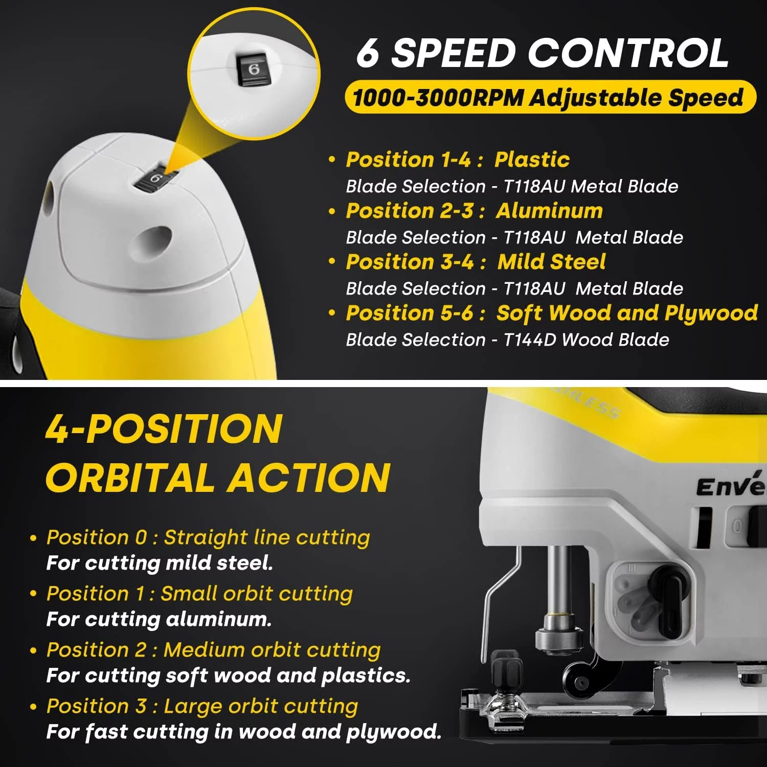 Akku Stichsäge 20V, ENVENTOR Bürstenlos Stichsäge mit 2.0Ah Akku