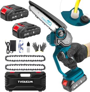 Mini Kettensäge mit Akku, 6 Zoll Mini Kettensäge Elektro mit 2 Akku, Handkettensäge für Gartenscheren Astschere Holzschneidenz (Blau)