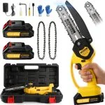 Mini Kettensäge mit Akku, JINDUN Akku Kettensäge, 6 Zoll Elektrische Akku Tragbar Kettensäge Mit Zwei Stück Akku & Schnell Ladegerät, Mini Elektro Kettensäge für Gartenscheren Astschere Holzschneiden