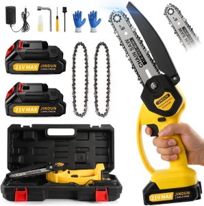 Mini Kettensäge mit Akku, JINDUN Akku Kettensäge, 6 Zoll Elektrische Akku Tragbar Kettensäge Mit Zwei Stück Akku & Schnell Ladegerät, Mini Elektro Kettensäge für Gartenscheren Astschere Holzschneiden