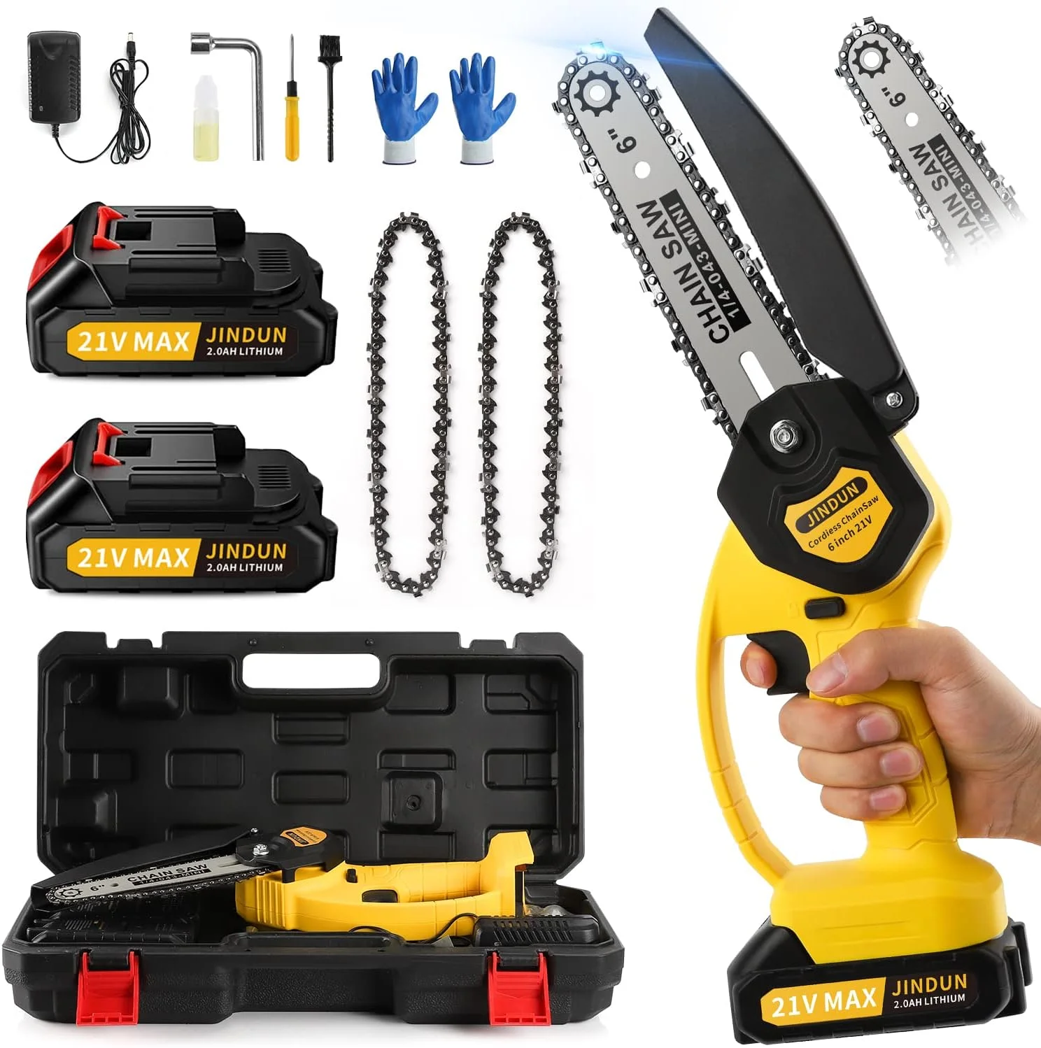 Mini Kettensäge mit Akku, JINDUN Akku Kettensäge