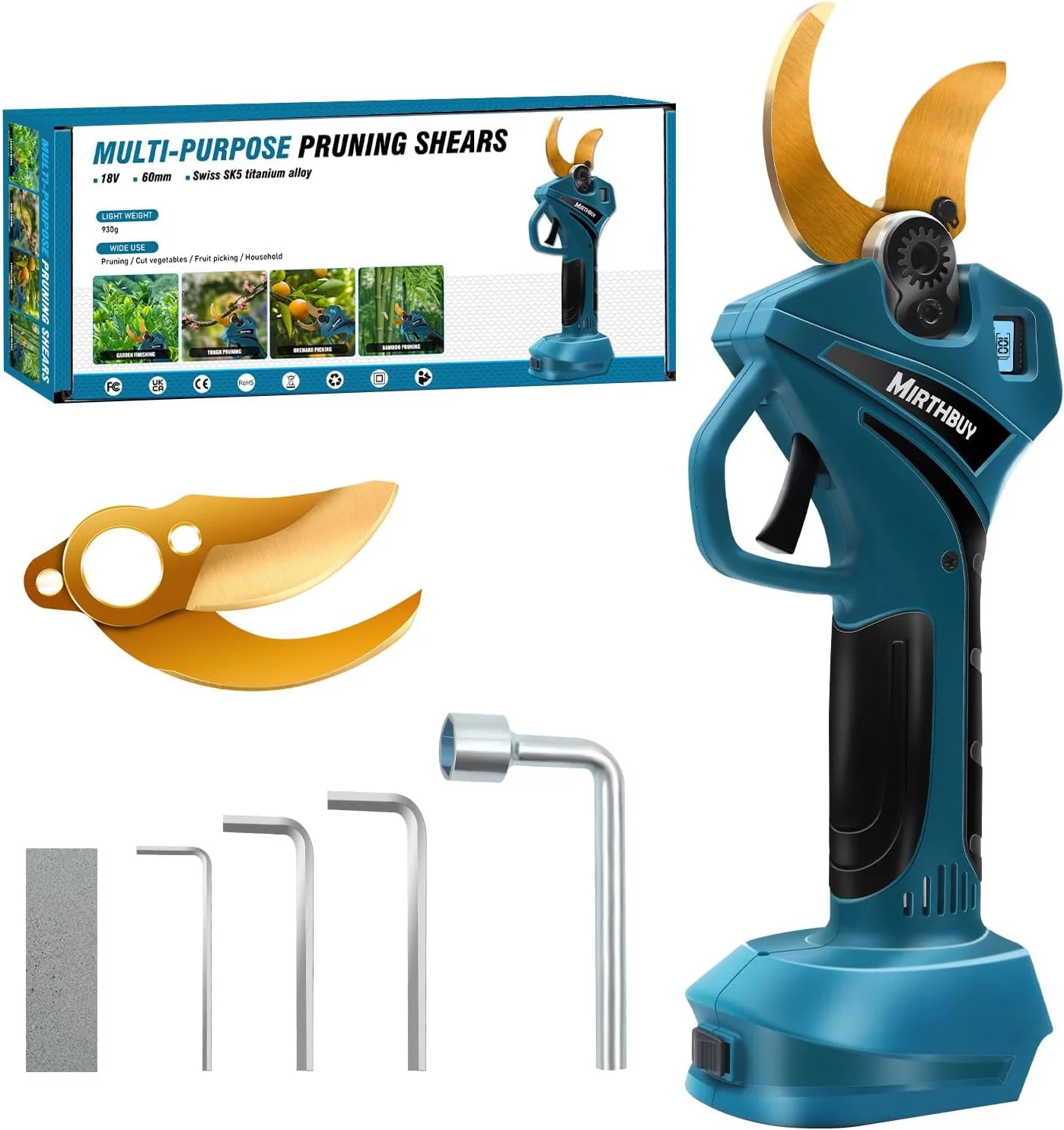 MIRTHBUY Elektrische Gartenschere Drahtlose 18V
