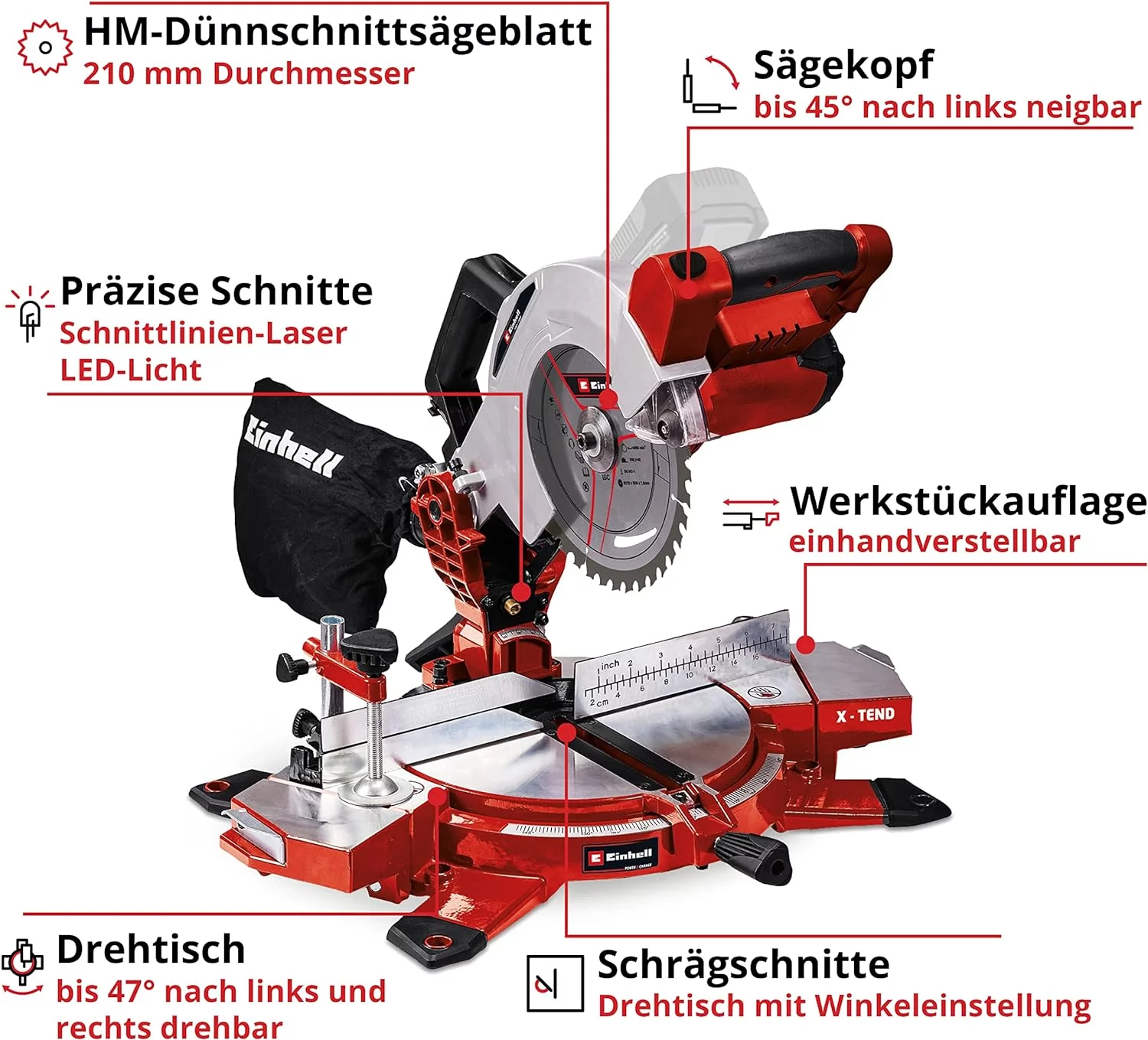 Einhell Akku-Kappsäge TE-MS 18/210 Li-Solo Power X-Change