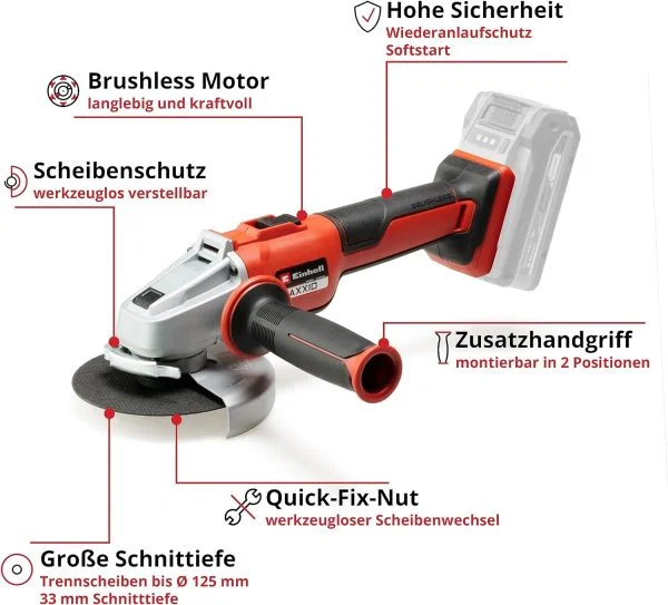 Einhell Akku-Winkelschleifer AXXIO 18/125 Q Li-Solo Power X-Change