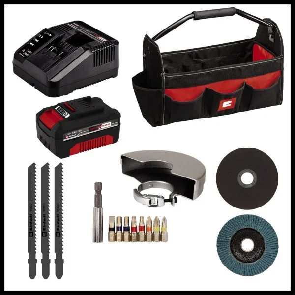 Einhell Akku-Bohrschrauber TE-CD 18/40 Li + Akku-Winkelschleifer TC-AG 18/115 Li + Akku-Stichsäge TC-JS 18 Li Power X-Change
