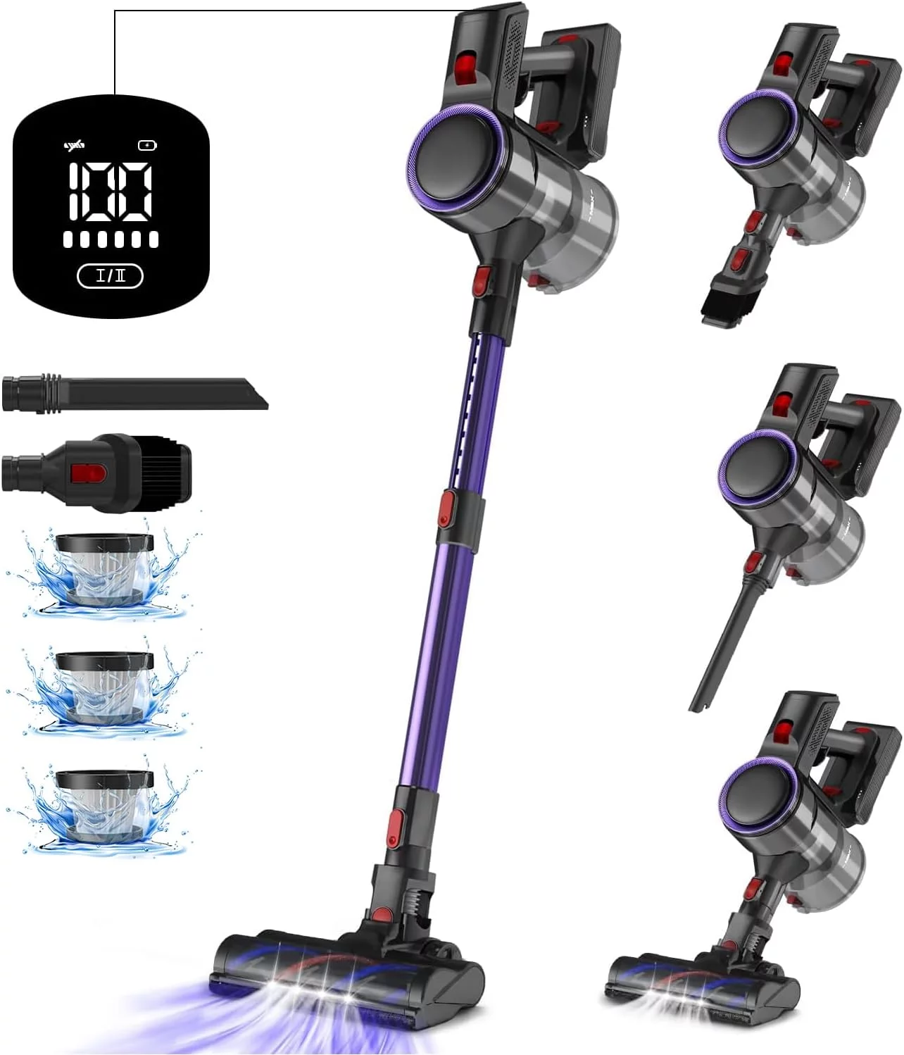 Authmic Akku Staubsauger, 25000Pa Kabellos mit Touchscreen