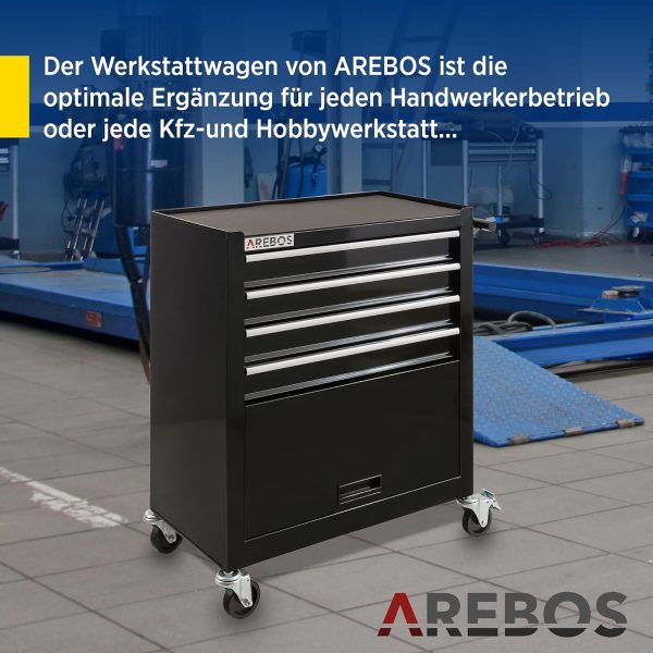 Arebos Werkstattwagen 4 Fächer + großes Fach für Werkzeug