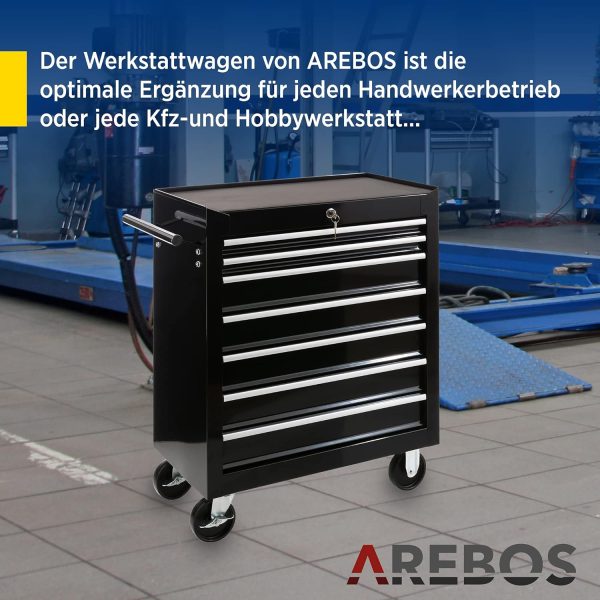 Arebos Werkstattwagen 7 Fächer | zentral abschließbar